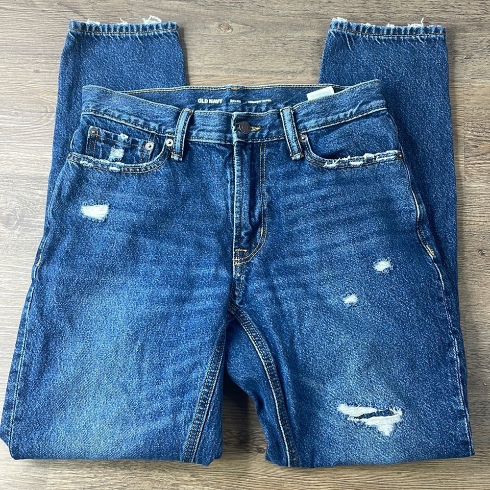 Old Navy Mens Distressed Straight Tapered Blue Jeans, size 30x32